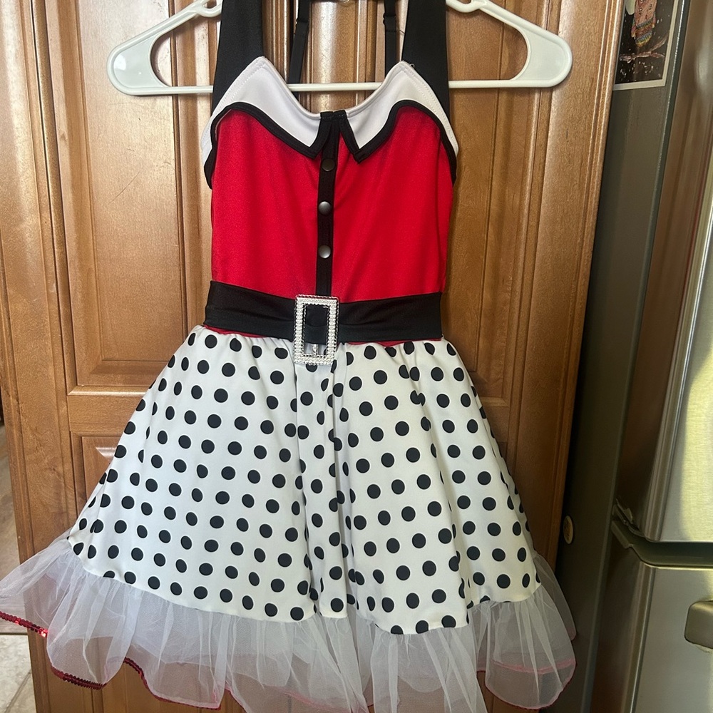 Weissman Polka Dot Dance Costume Dress Red/Black/White Tulle Skirt Size IC